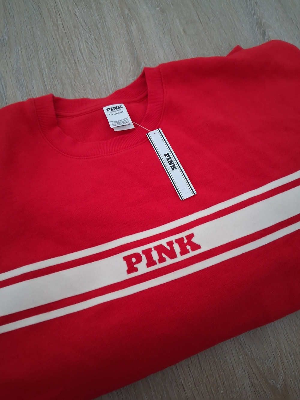 PINK Red Sweatshirt with Cream Stripe Detail - Picture 4 of 7